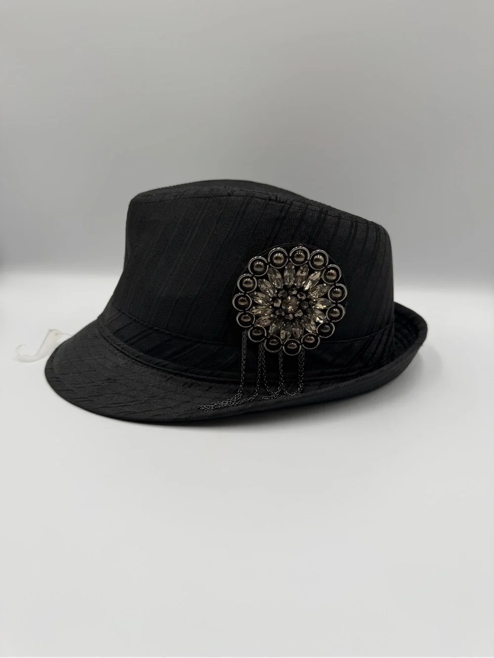 NWT Icing Black Rhinestone Fedora Hat One Size